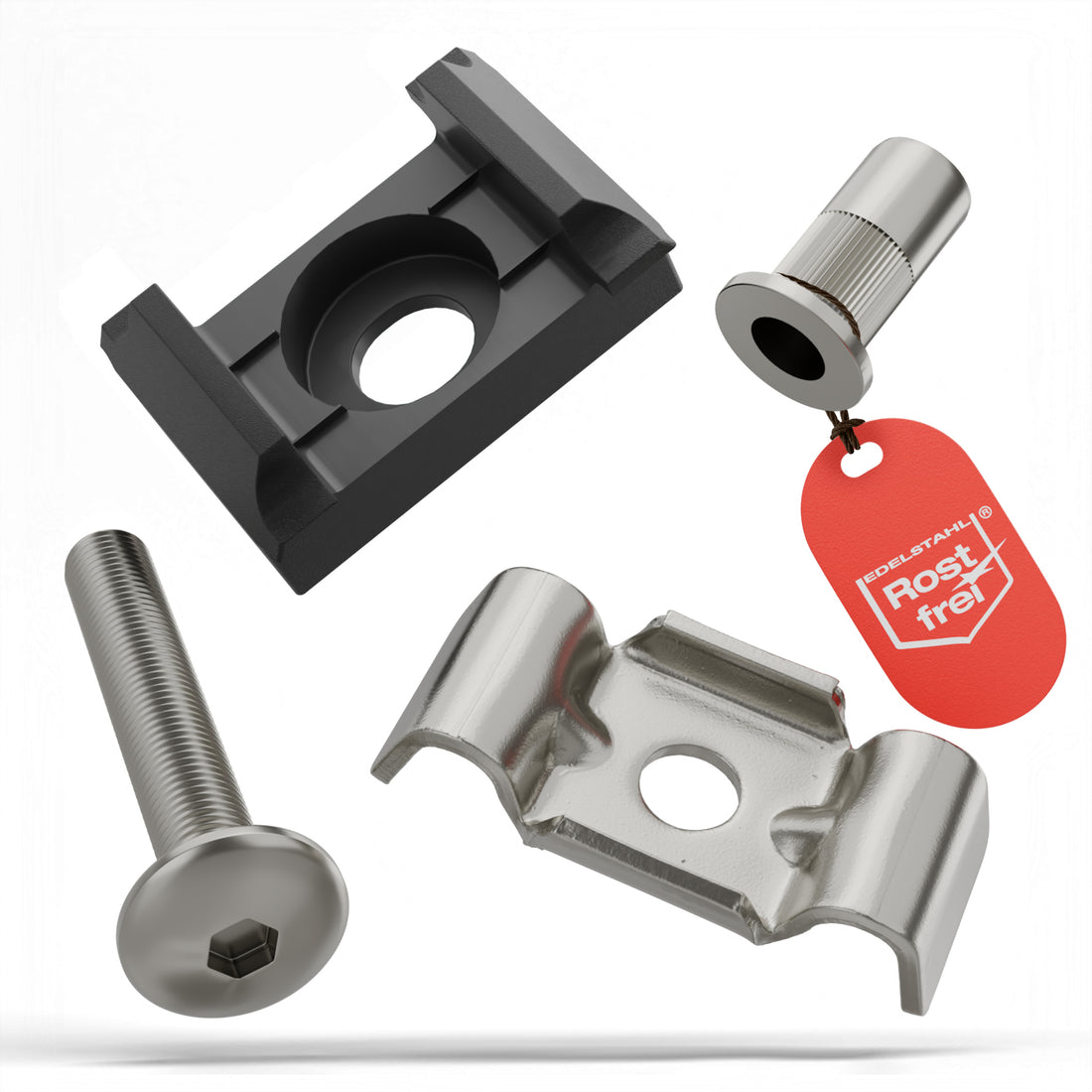 Zaunhalter flache Auflage &amp; Butterfly Klemmplatte  – V2A Komplettset Stabmattenzaun Zubehör