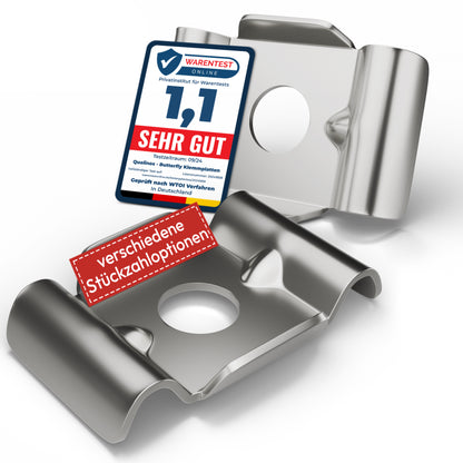 Zaunhalter Typ Butterfly V2A Edelstahl (versch. Stückzahlen) – Stabmattenzaun Zubehör zur Doppelstabmattenzaun Befestigung Made in Germany