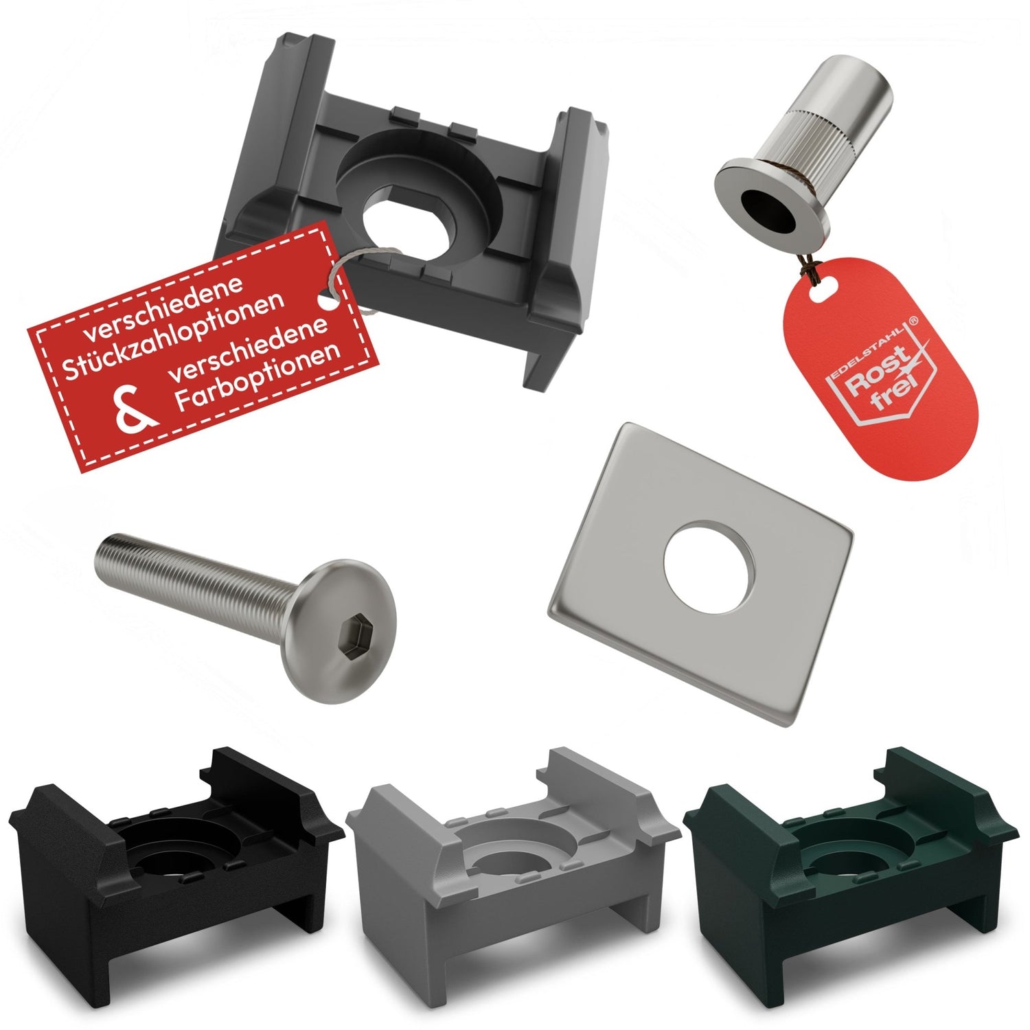 Doppelstabmattenzaun Montageset flache Klemmplatte 40mm Pfosten - Qualinos