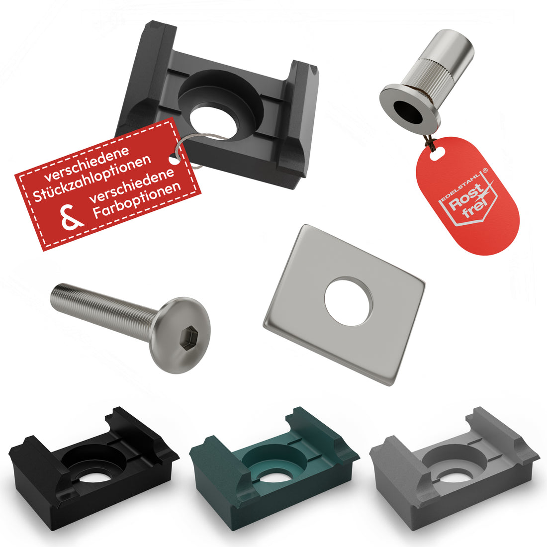 Zaunhalter flache Auflage &amp; Flache Klemmplatte – V2A Set Stabmattenzaun Zubehör zur Doppelstabmattenzaun Befestigung