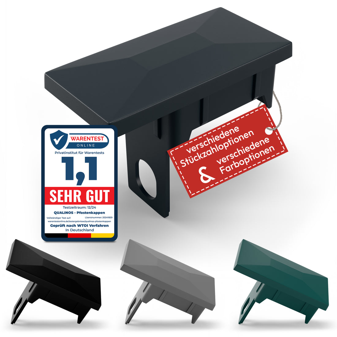 Pfostenkappen 60x40 mm mit Sicherungssteg  – für Doppelstabmattenzaun