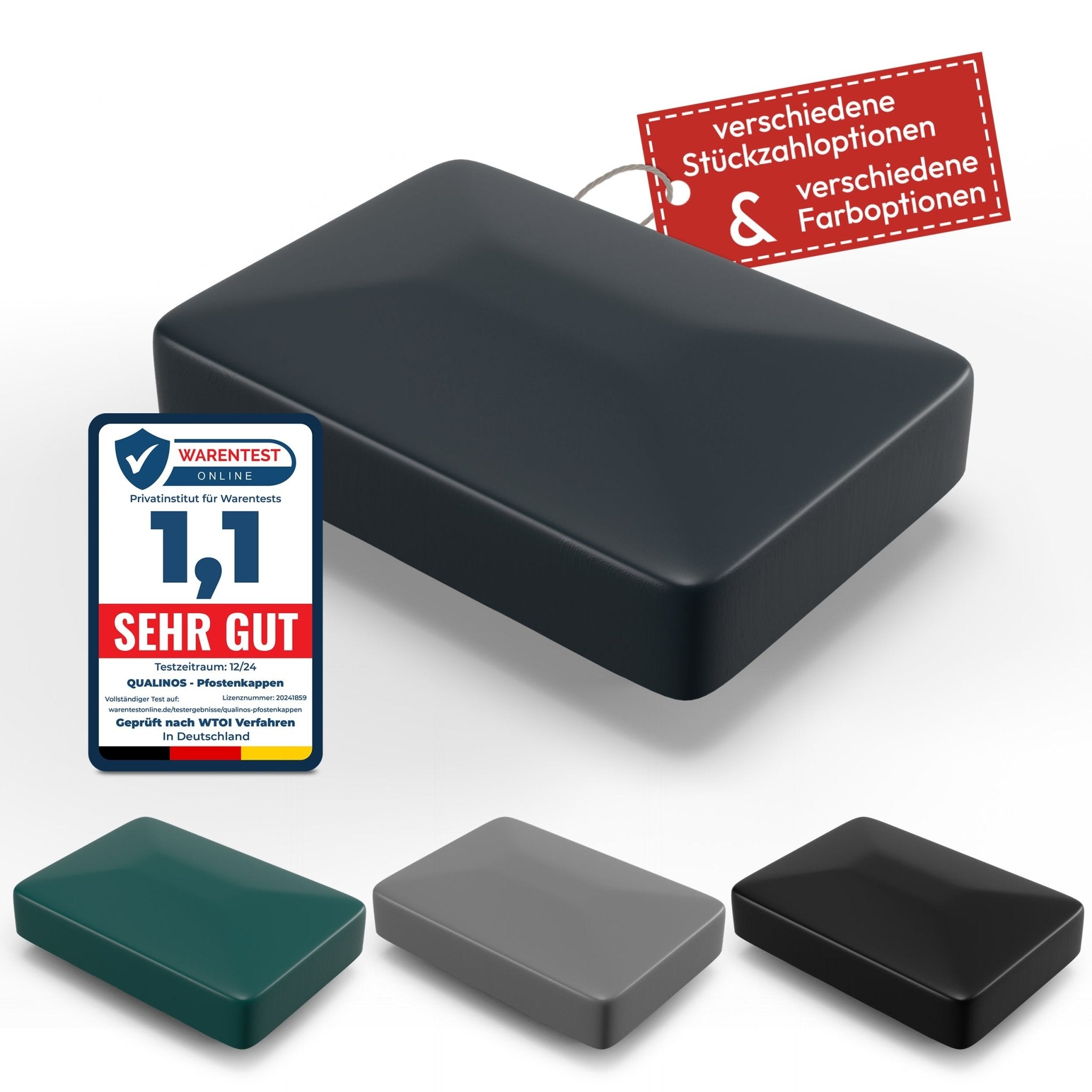 Doppelstabmattenzaun Pfostenkappen 60x40 mm mit flachem Walmdach - Qualinos