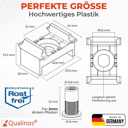 Doppelstabmattenzaun Zaunhalter 40mm Pfosten &amp; Nietmutter V2A - Qualinos