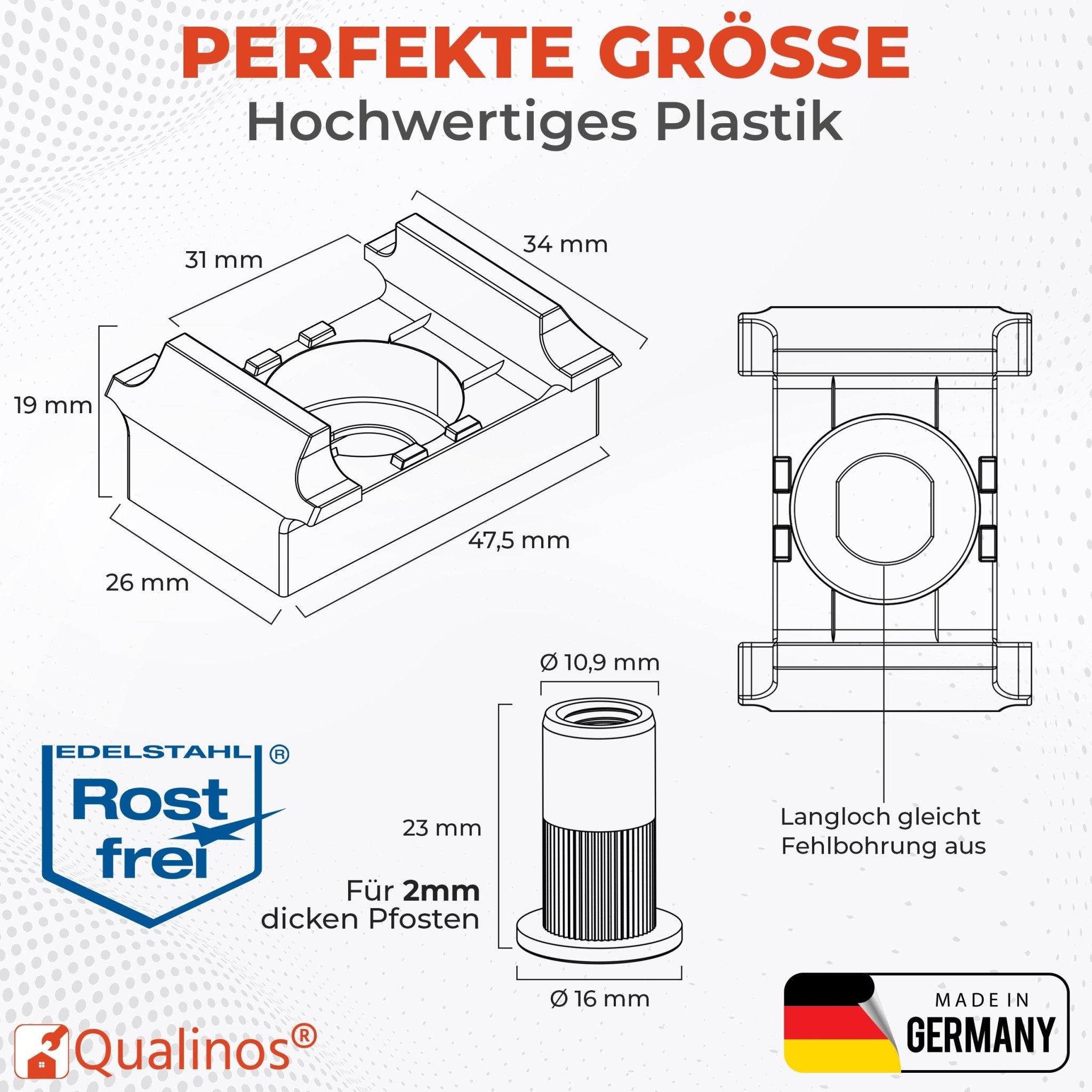 Doppelstabmattenzaun Zaunhalter universell &amp; Nietmutter V2A - Qualinos