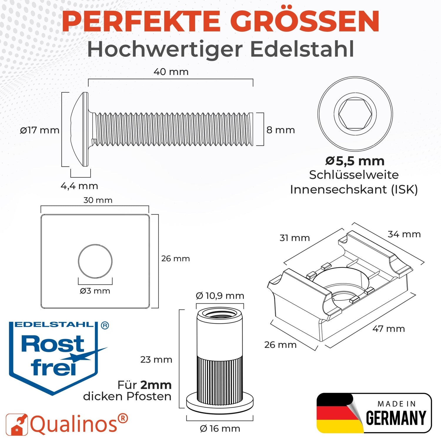 Universelles Doppelstabmattenzaun Montageset flache Klemmplatte - Qualinos