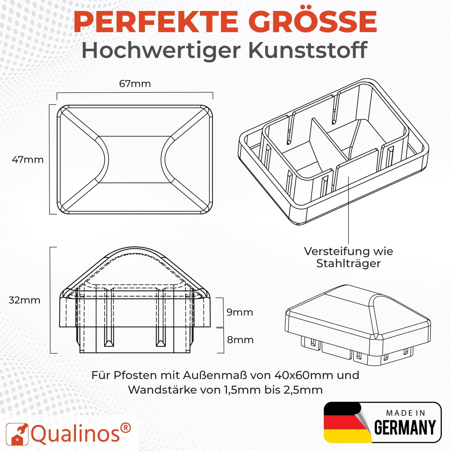 Doppelstabmattenzaun Pfostenkappen 60x40 mm mit Runddach - Qualinos