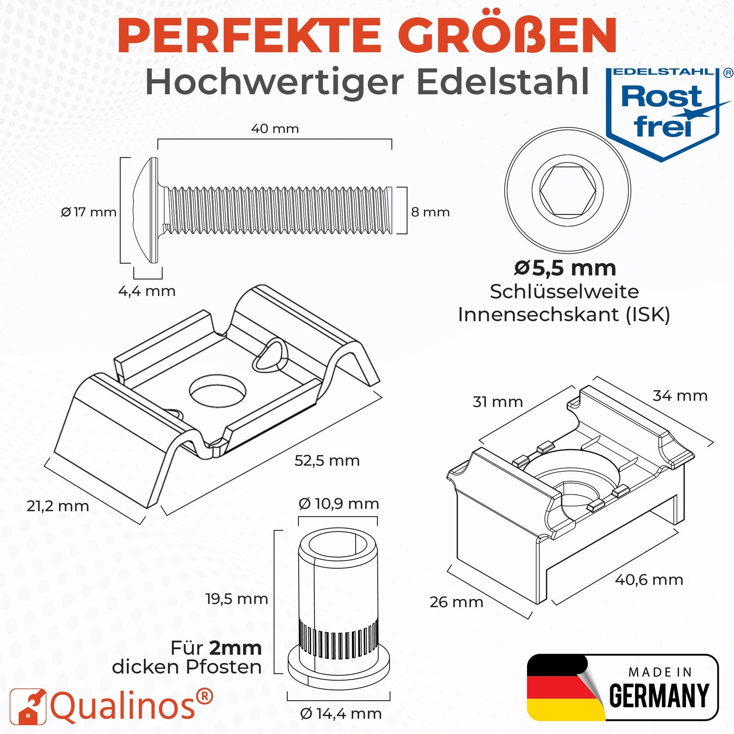 Zaunhalter für 40 mm Pfosten &amp; Butterfly Klemmplatte – V2A Komplettset Stabmattenzaun Zubehör