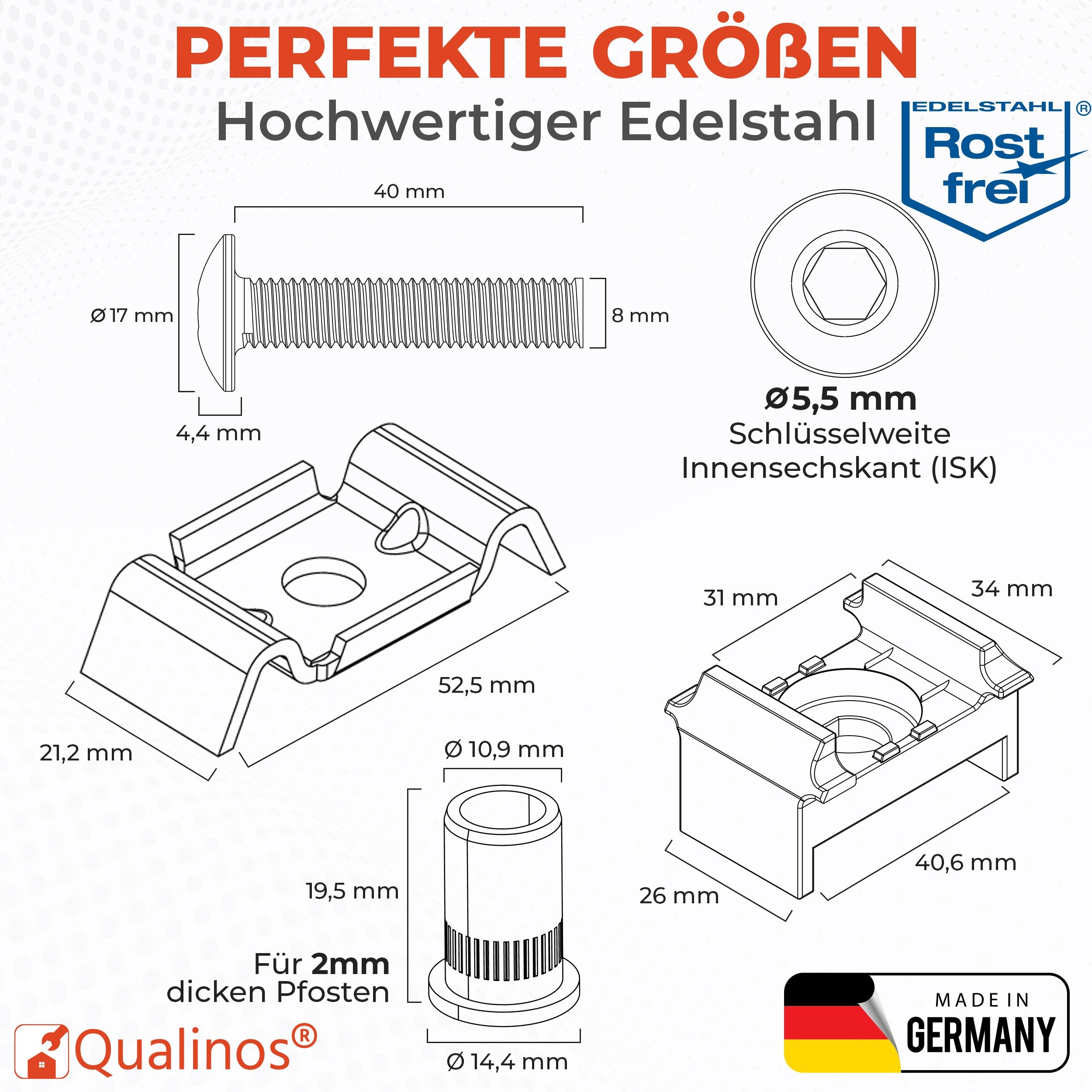 Zaunhalter für 40 mm Pfosten &amp; Butterfly Klemmplatte – V2A Komplettset Stabmattenzaun Zubehör