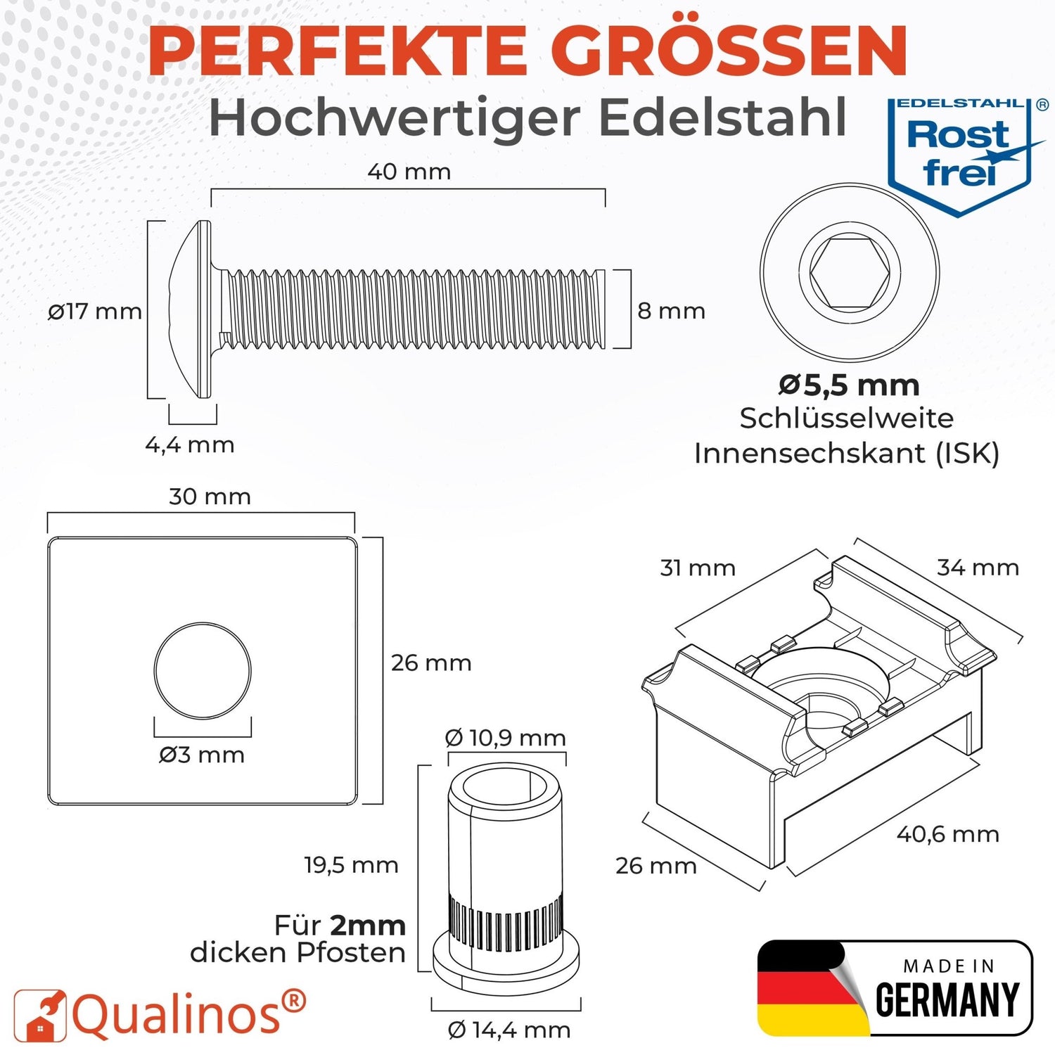 Doppelstabmattenzaun Montageset flache Klemmplatte 40mm Pfosten - Qualinos