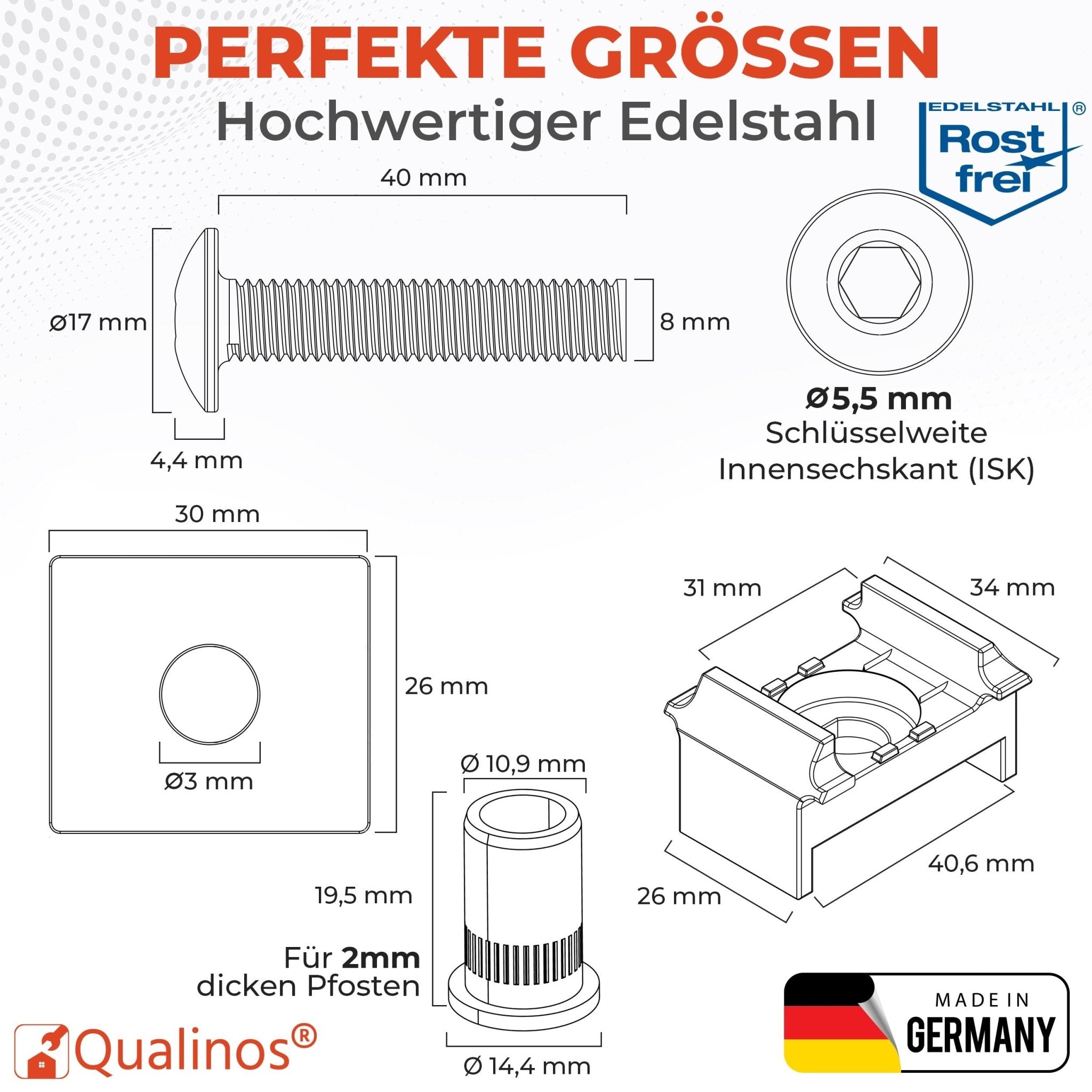 Doppelstabmattenzaun Montageset flache Klemmplatte 40mm Pfosten - Qualinos