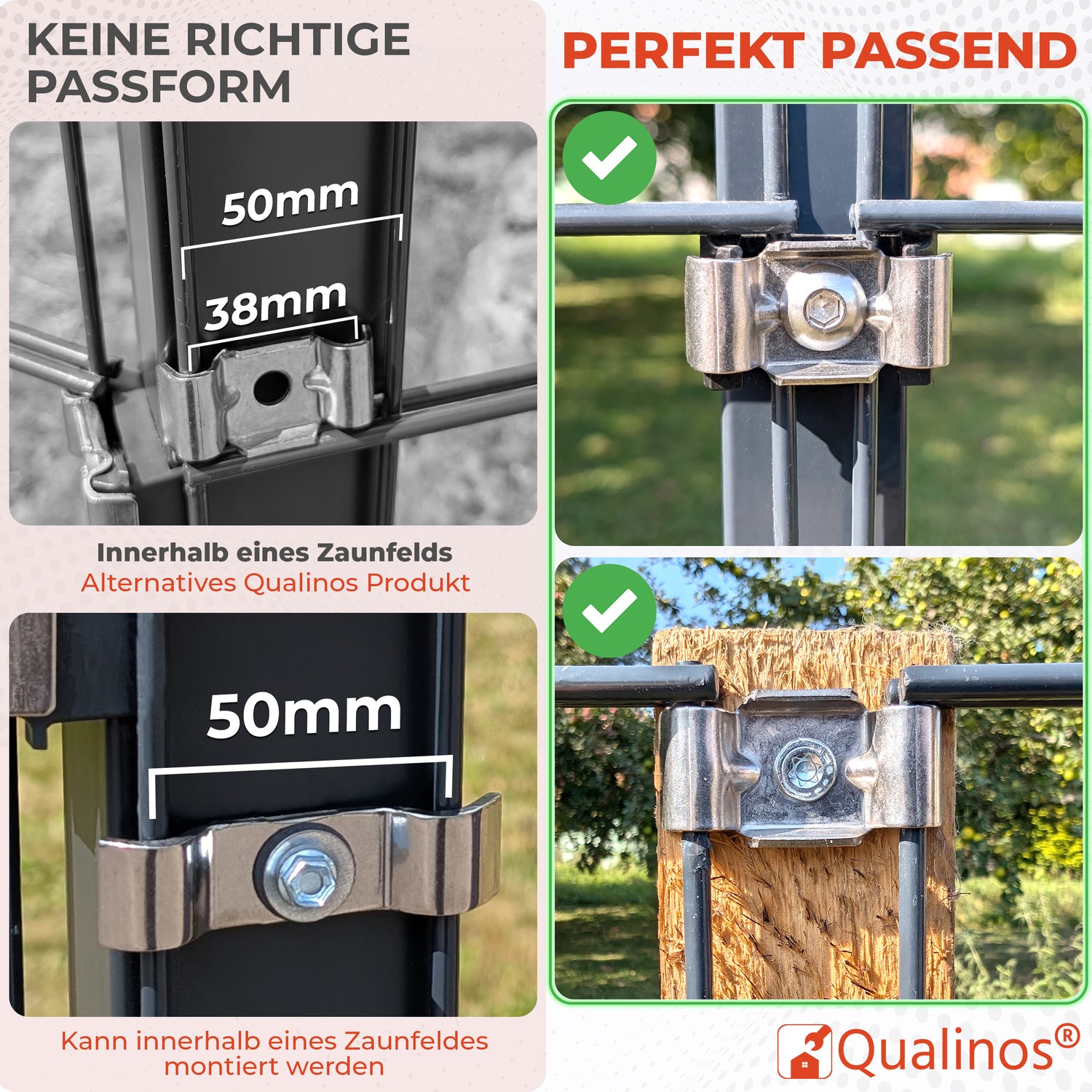 Zaunhalter Typ Butterfly V2A Edelstahl (versch. Stückzahlen) – Stabmattenzaun Zubehör zur Doppelstabmattenzaun Befestigung Made in Germany